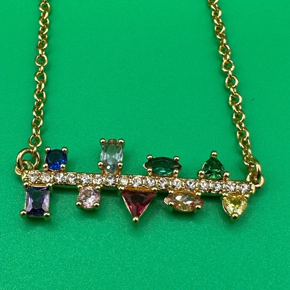 Kurt Geiger Rainbow Cubic Zirconia & Crystal Bar Necklace and Dust Bag NWT